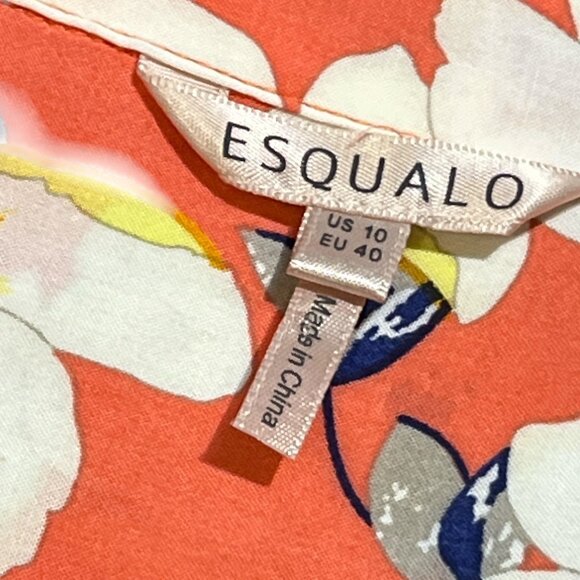 ESQUALO Button Down Blouse Size 10 Beautiful Floral on Peach Viscose - Picture 11 of 13